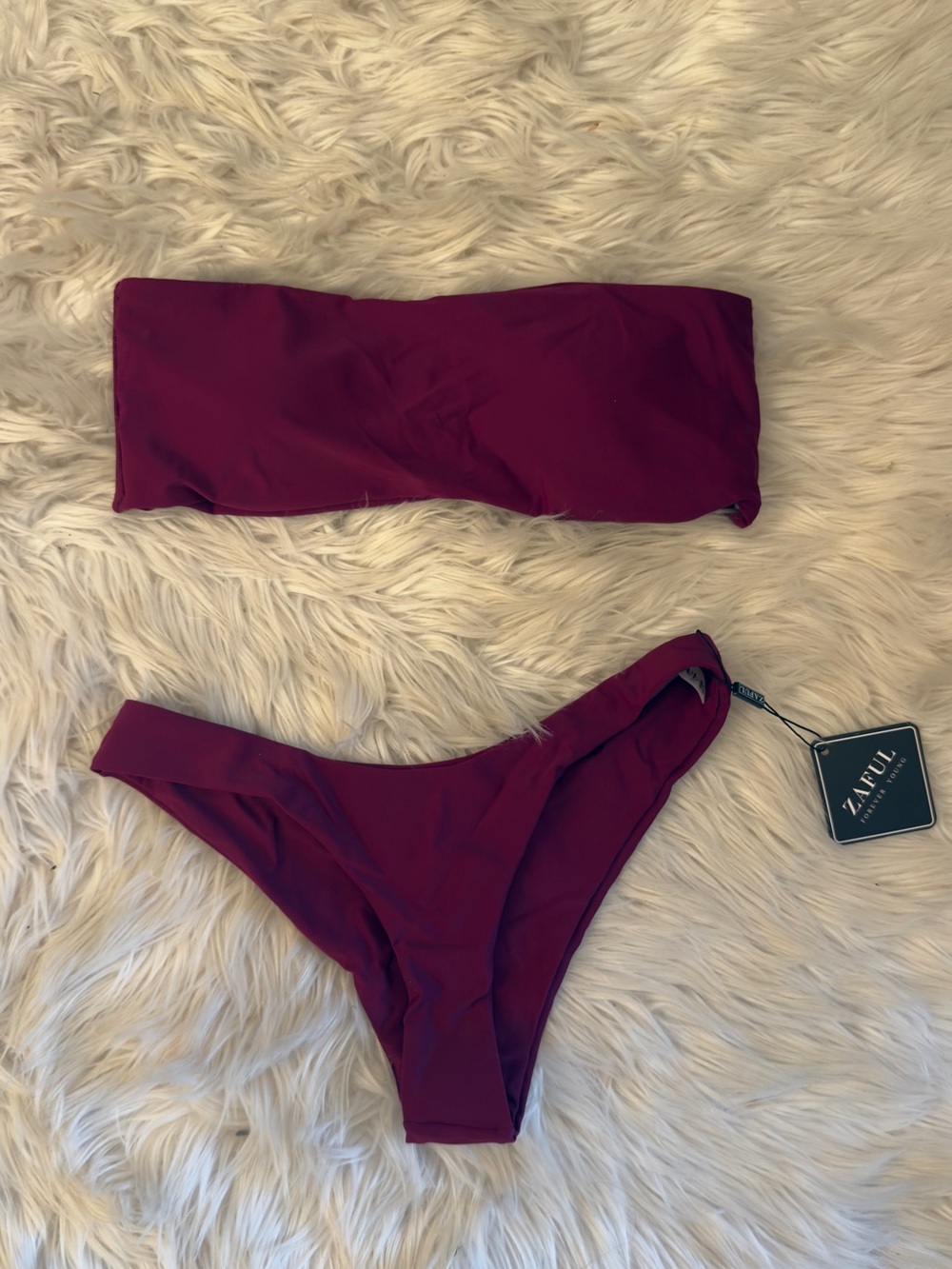 ZAFUL Women's Burgundy purple Strapless Bikini Set